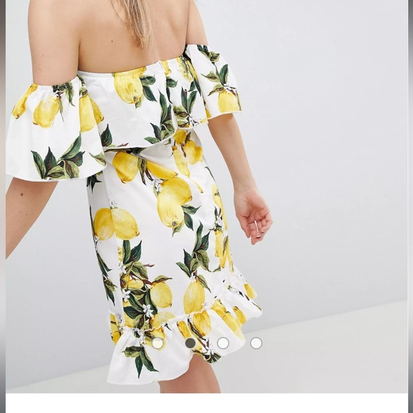 ASOS Parisian Lemon Print Off Shoulder Ruffle Dress - Picture 2 of 6